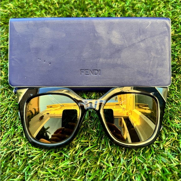 FENDI IRIDIA 52MM FF0060/S MIRRORED CAT EYE BLUE YELLOW METALLIC SUNGLASSES - Picture 2 of 13
